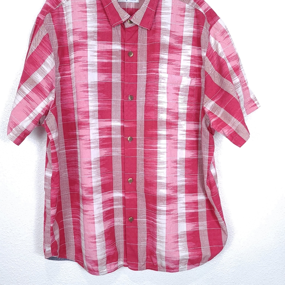 TOMMY BAHAMA Men's Who Got Ikat Stripe Button Down Shirt Red - Picture 7 of 12